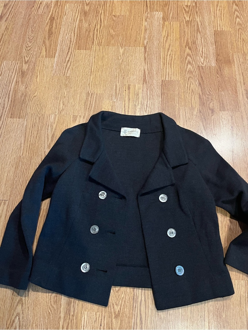 1960s Kimberly 100% Pure Wool Knit Jacket Black Double Breasted